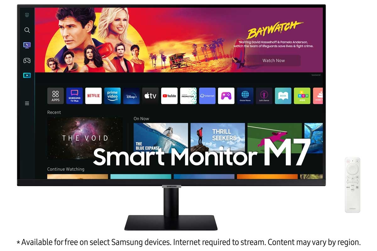 Front perspective view of the Samsung 43 inch M7 4K Smart Monitor.