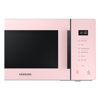 See the Samsung Grill 30L Microwave Oven with Healthy Grill Fry Function (MG30T5018CP/SM) in the front with control panel and handel in Pink!