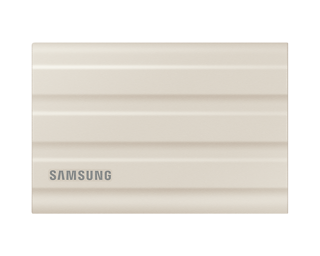 Front View of the Samsung 1TB Portable SSD T7 Shield (Moonrock Beige)