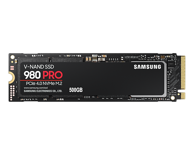 Front View of the Samsung 500GB M.2 PCIe 4 NVMe SSD (980 Pro)
