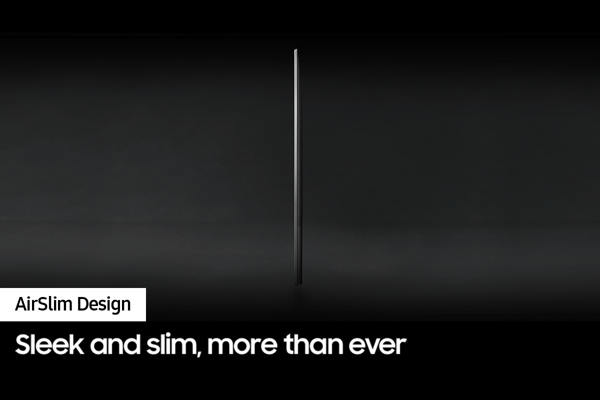 Profile view of QLED TV Q65D shows ultra slim design of QLED TV AirSlim