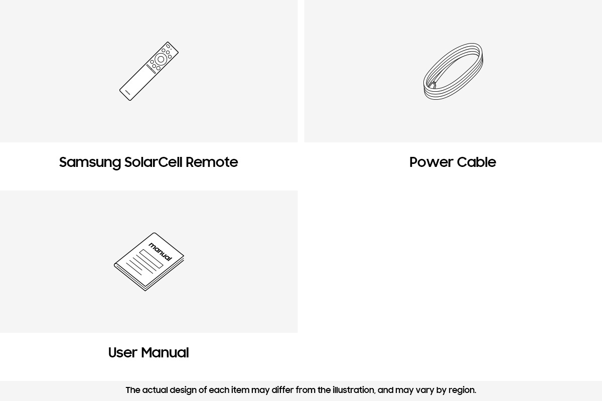 Samsung 2024 Neo QLED QN65D box contains remote control, power cable, and manual.