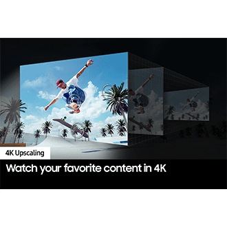4K Upscaling technology works behind the scenes to optimize the details of an airborne skateboarder into great clarity.