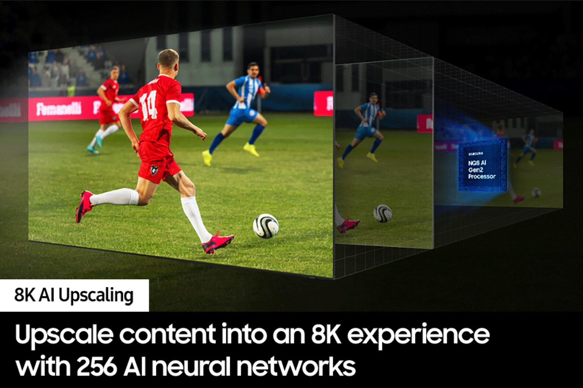 Samsung NQ8 AI Gen2 Processor works behind the scenes to optimize the details of a soccer match into great clarity.