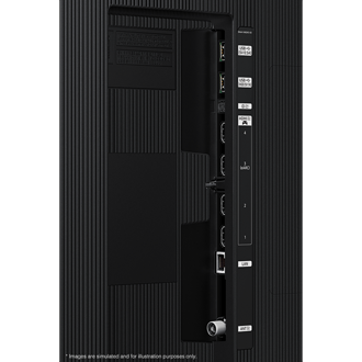 Samsung 2025 Neo QLED QN85F has USB, HDMI, LAN, antenna ports and etc. on the side.