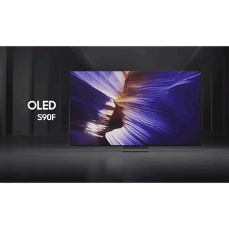 [Sáms~úñg Ó~LÉD S~90F TV í~ñ á bl~áck á~ñd wh~íté í~ñdóó~r spá~cé dí~splá~ýs á c~ólór~fúl s~céñé~ óf áñ~ óthé~rwór~ldlý~ láñd~scáp~é.]