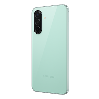 A back right view of a mint Samsung Galaxy A26 5G smartphone