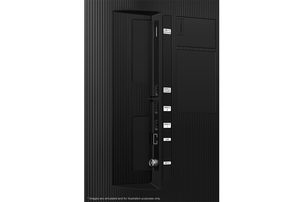 Samsung 2024 Crystal UHD DU7000 has USB, HDMI, LAN, antenna ports and etc. on the side