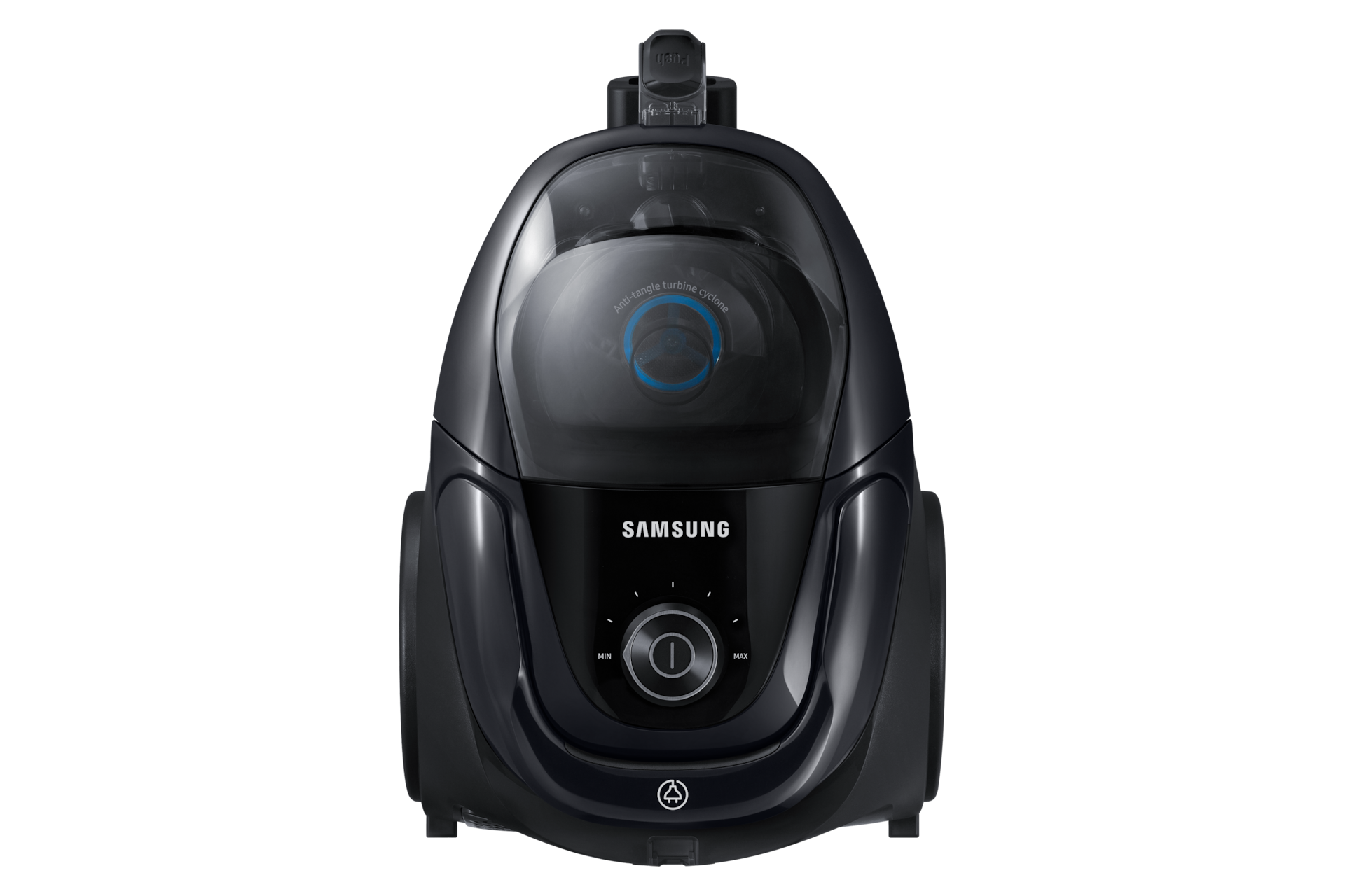 380W Bagless Canister Vacuum with Anti-Tangle Turbine (VC18M3160VG/ME) in black, front view. Buy this Samsung vacuum cleaner at best price.