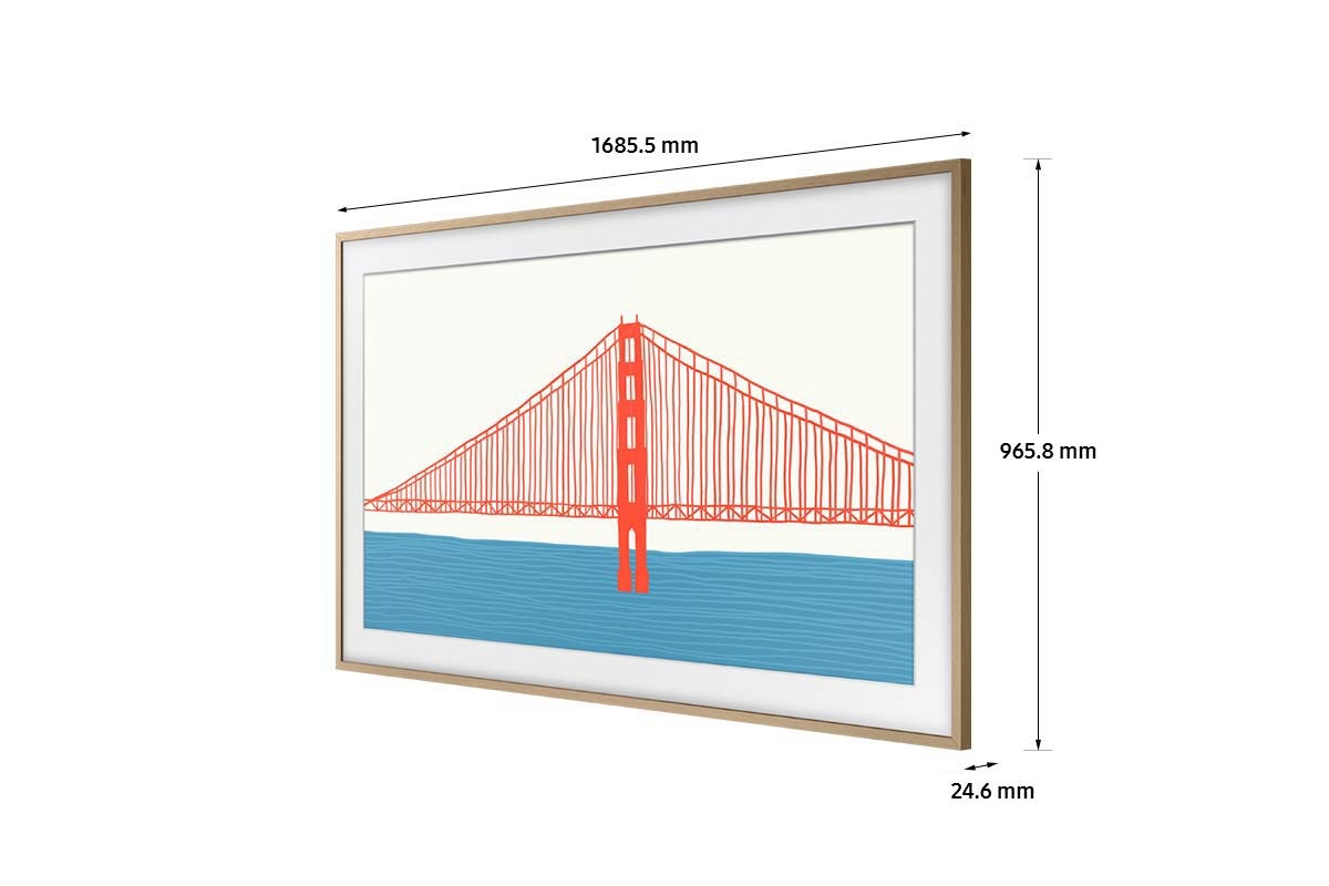 Dimension of Samsung Customizable Frame bezel VG-SCFA (1685.5 x 24.6 x 965.8 mm) Teak Modern