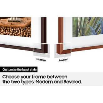 Customizable Frame Bezel is showing The Frame's Modern and  Beveled bezel styles.