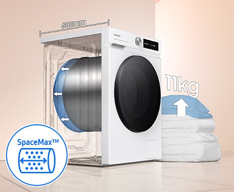 The depth of the washer drum is increased to 600mm, so it can hold up to 11kg of laundry, even a large duvet.