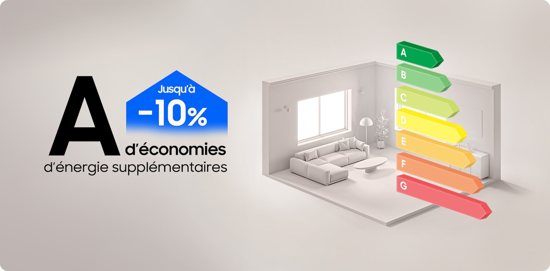 Shows a graph highlighting energy efficiency rating. The washer has A up to -10% extra energy efficiency.