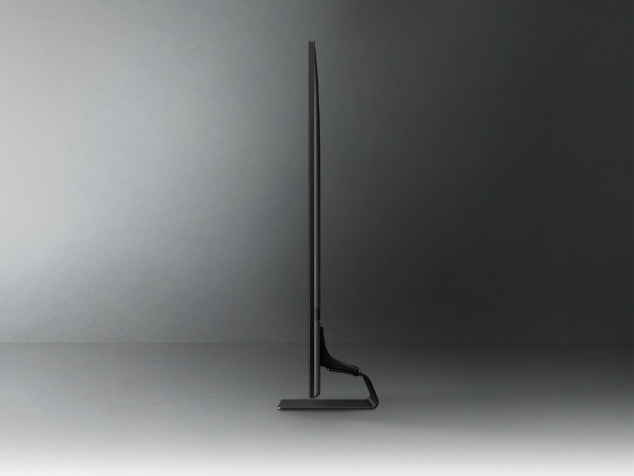 The side view of a QLED TV is on display to show the NeoSlim Design. 
