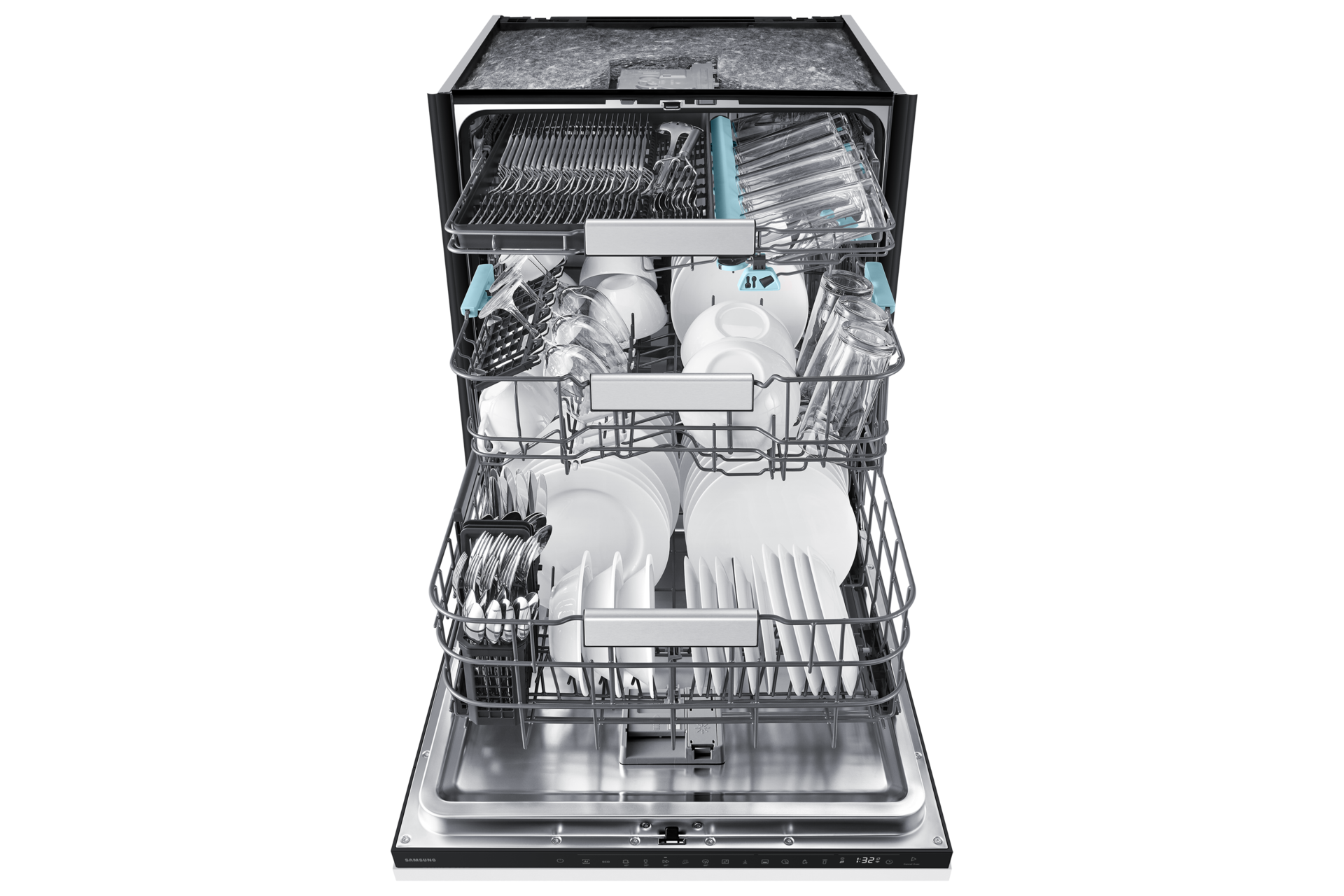 DW90H/24 Full Built-in Dishwasher Energy Efficiency and AI Wash Front-Open3 White 