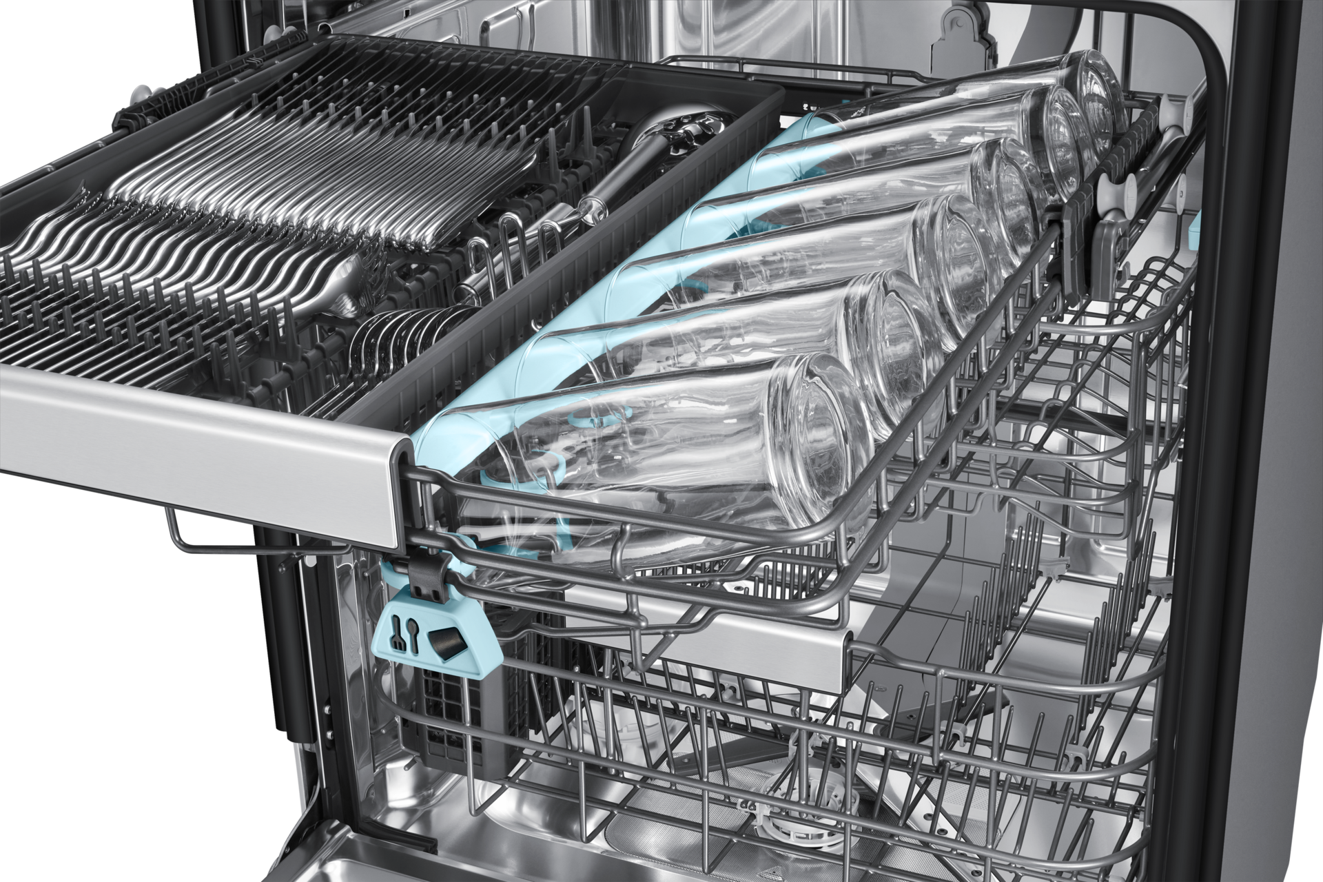 DW90H/24 Full Built-in Dishwasher Energy Efficiency and AI Wash Detail2 White 