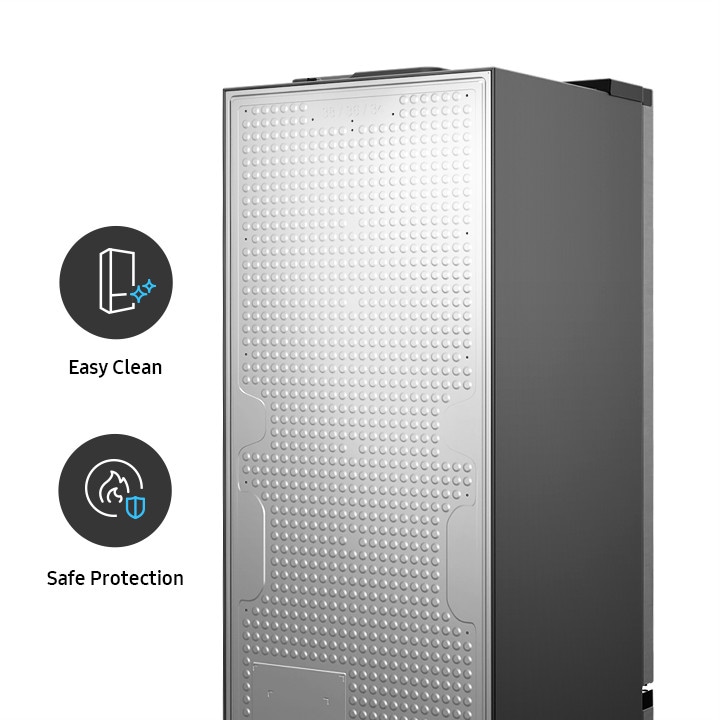Er zijn pictogrammen voor Easy Clean en Safe Protection. Er is een achteraanzicht van de RB7300.