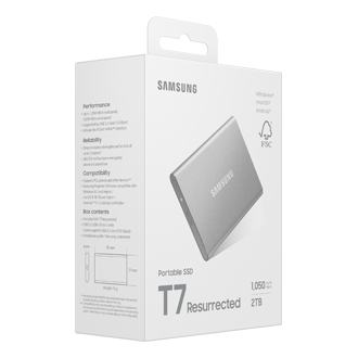 Portable SSD T7 Resurrected USB 3.2 Gen 2 PKG-L-Perspective Silver 
