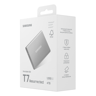 Portable SSD T7 Resurrected USB 3.2 Gen 2 PKG-R-Perspective Silver 