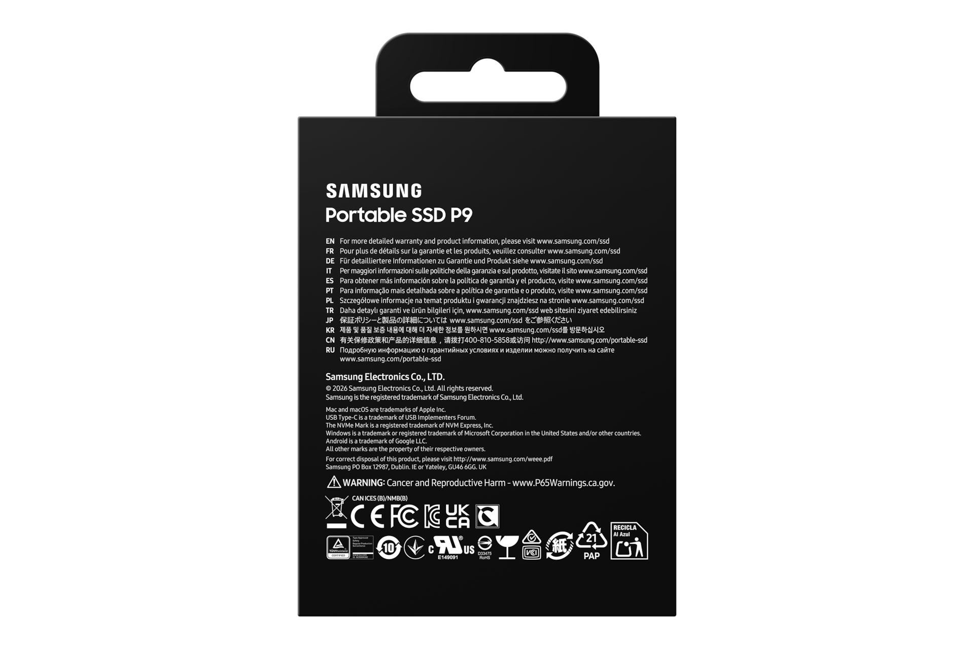 Portable SSD P9 USB4 Gen 3x2 PKG-Back Jet Black 