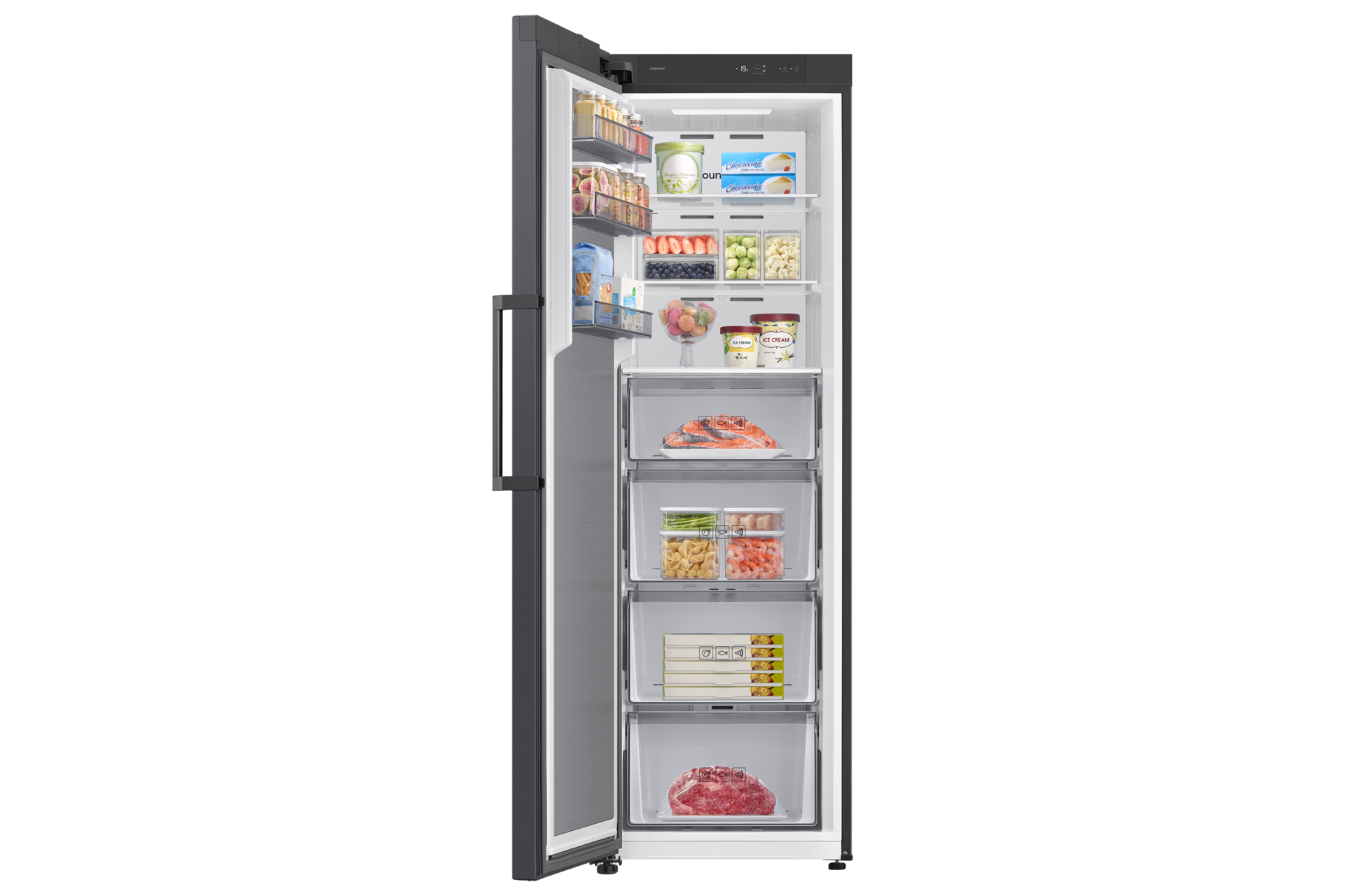 1-deursvriezer Smart Conversion 323L Front-Open-With-Food1 Black 