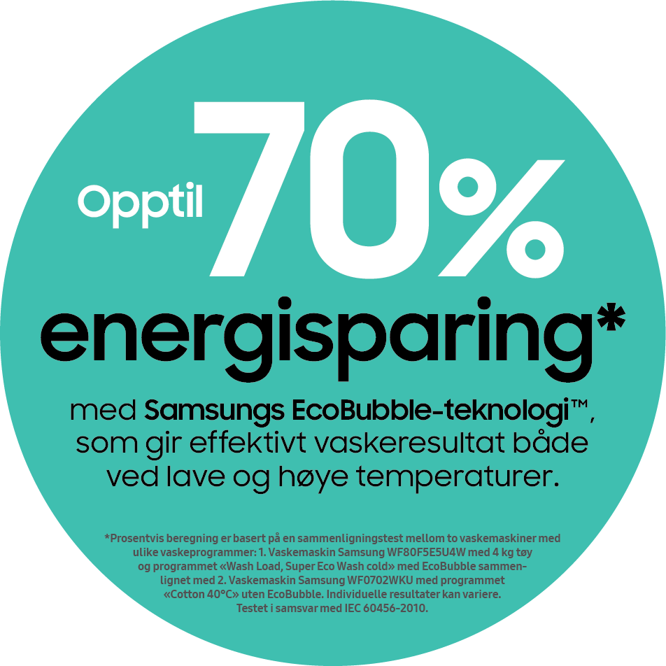 Opptil 70% energisparing med Samsungs EcoBubble-teknologi