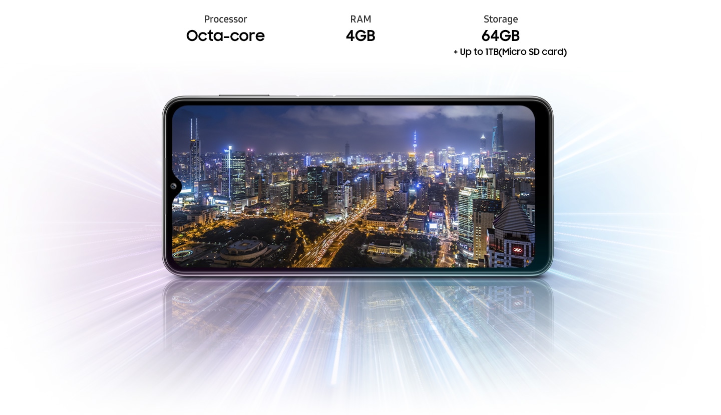 Galaxy A32 5G kombinert en Octa-Core-prosessor med opptil 4 GB RAM for rask og effektiv ytelse til det du skal gjøre.  Få 64 GB intern lagringsplass eller legg til enda mer plass med opptil 1 TB microSD-kort.
