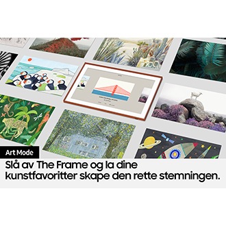 Art Mode-bildet viser viser at bildet av bro og vann velges blant ulike andre kunstverk.