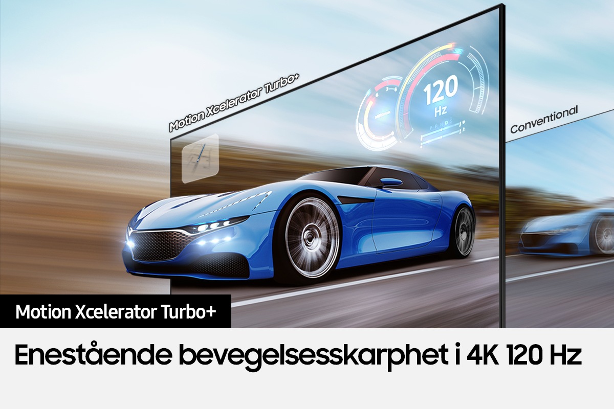 QLED TV Q70A med Motion Xcelerator Turbo+ viser skjermen tydelig ved gaming.
