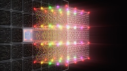 Et matriseformet prisme danner en rekke farger som projiseres fra Samsung Quantum Processor 4k.