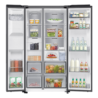 Kjøle- og fryseskap Side by Side uten fast rørtilkobling 178 cm Front-Open-With-food Silver 