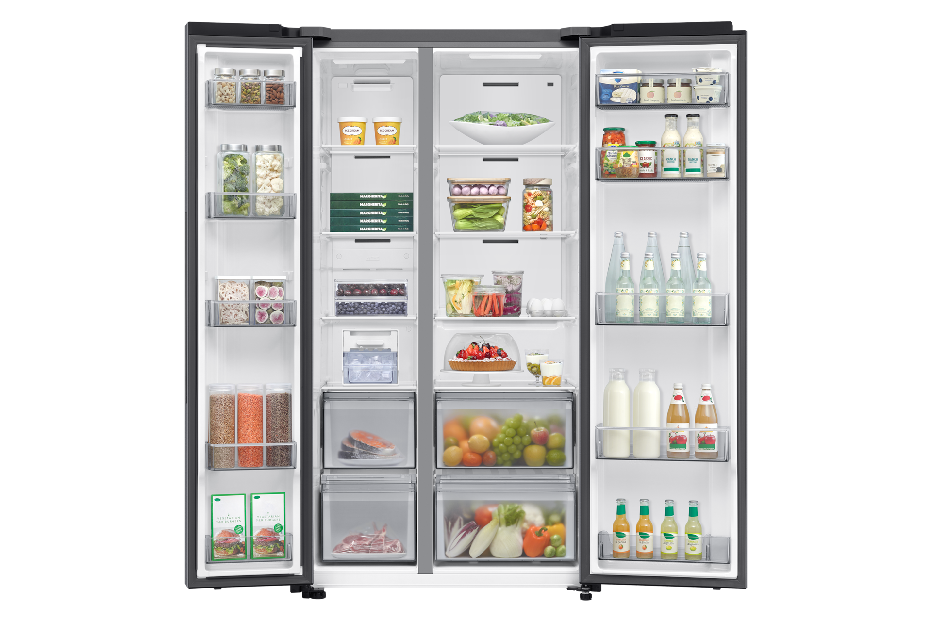 Kjøleskap og fryser Side‑by‑Side AI Energy Mode 178 cm Front-Open-With-food Silver 