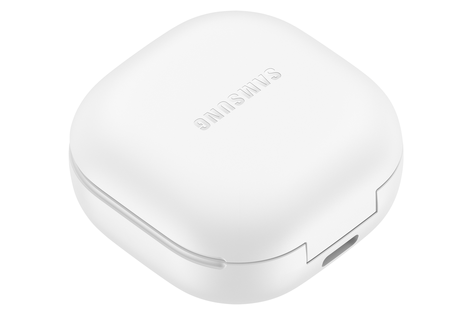 Side view of the Samsung Galaxy Buds2 Pro case in White. Check out the specs and features at Samsung New Zealand.