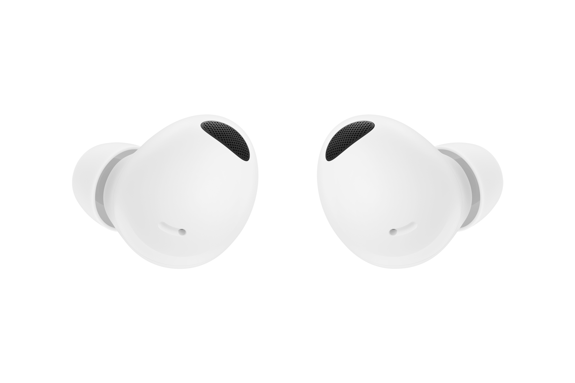 Front view of the Samsung Galaxy Buds2 Pro in White. Check out the specs and features at Samsung New Zealand.