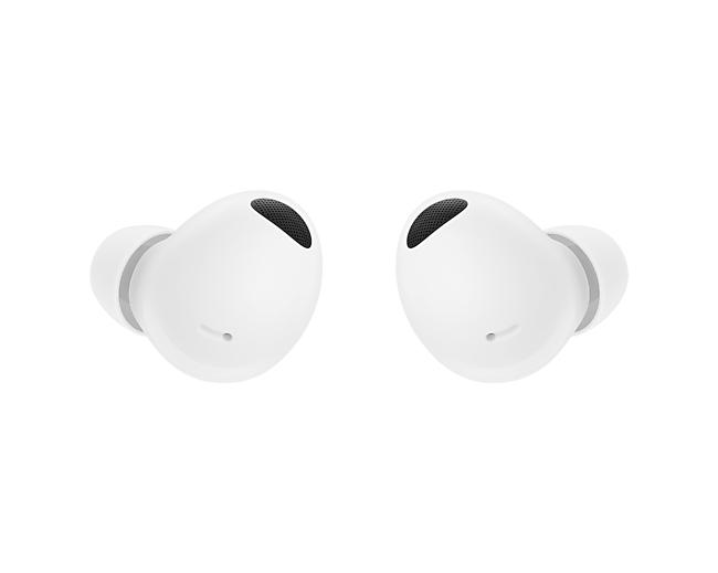 Front view of the Samsung Galaxy Buds2 Pro in White. Check out the specs and features at Samsung New Zealand.