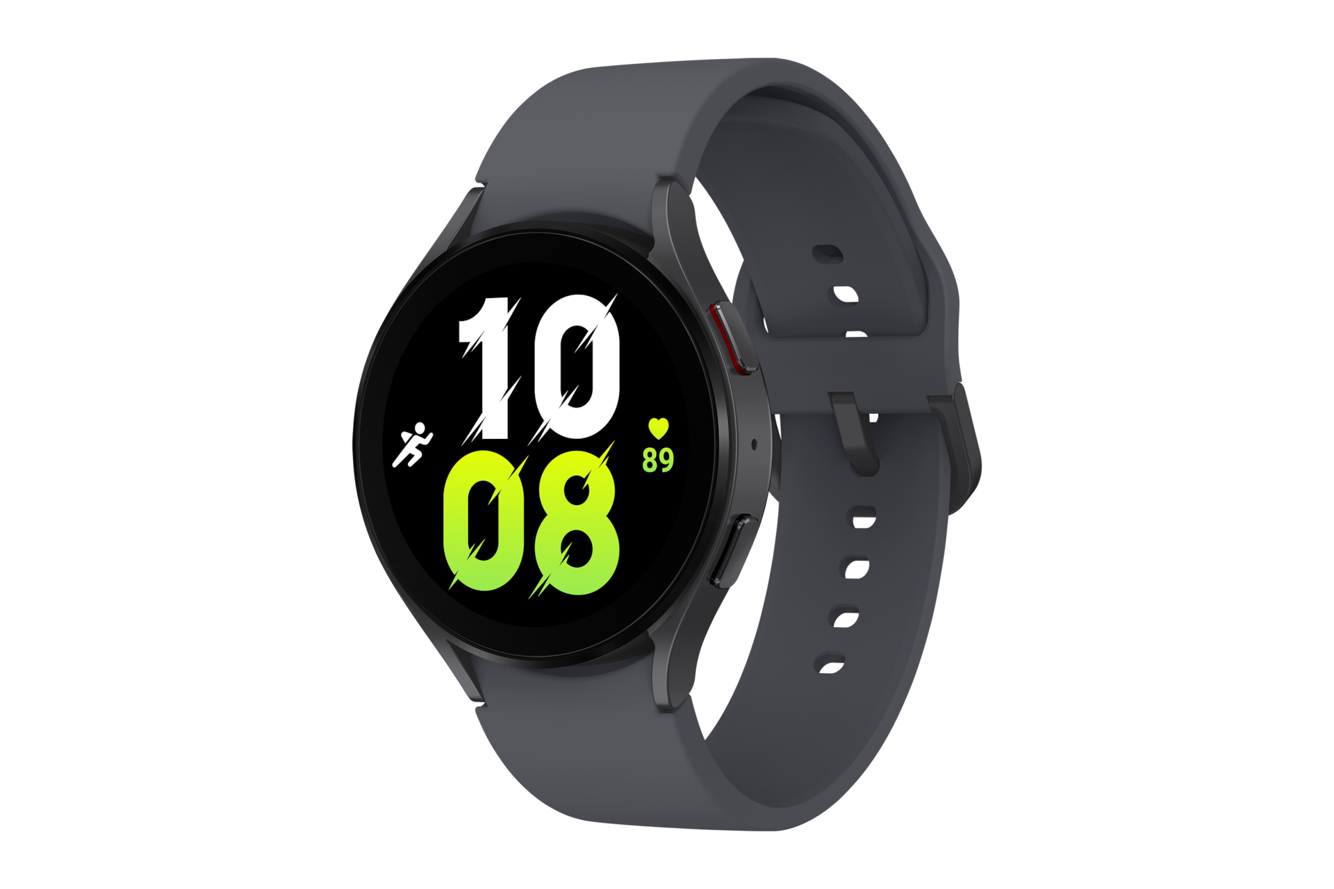 Diagonal front view of the Samsung Galaxy Watch 5 44mm Bluetooth in Graphite Colour. Check out the specs and features at Samsung New Zealand.