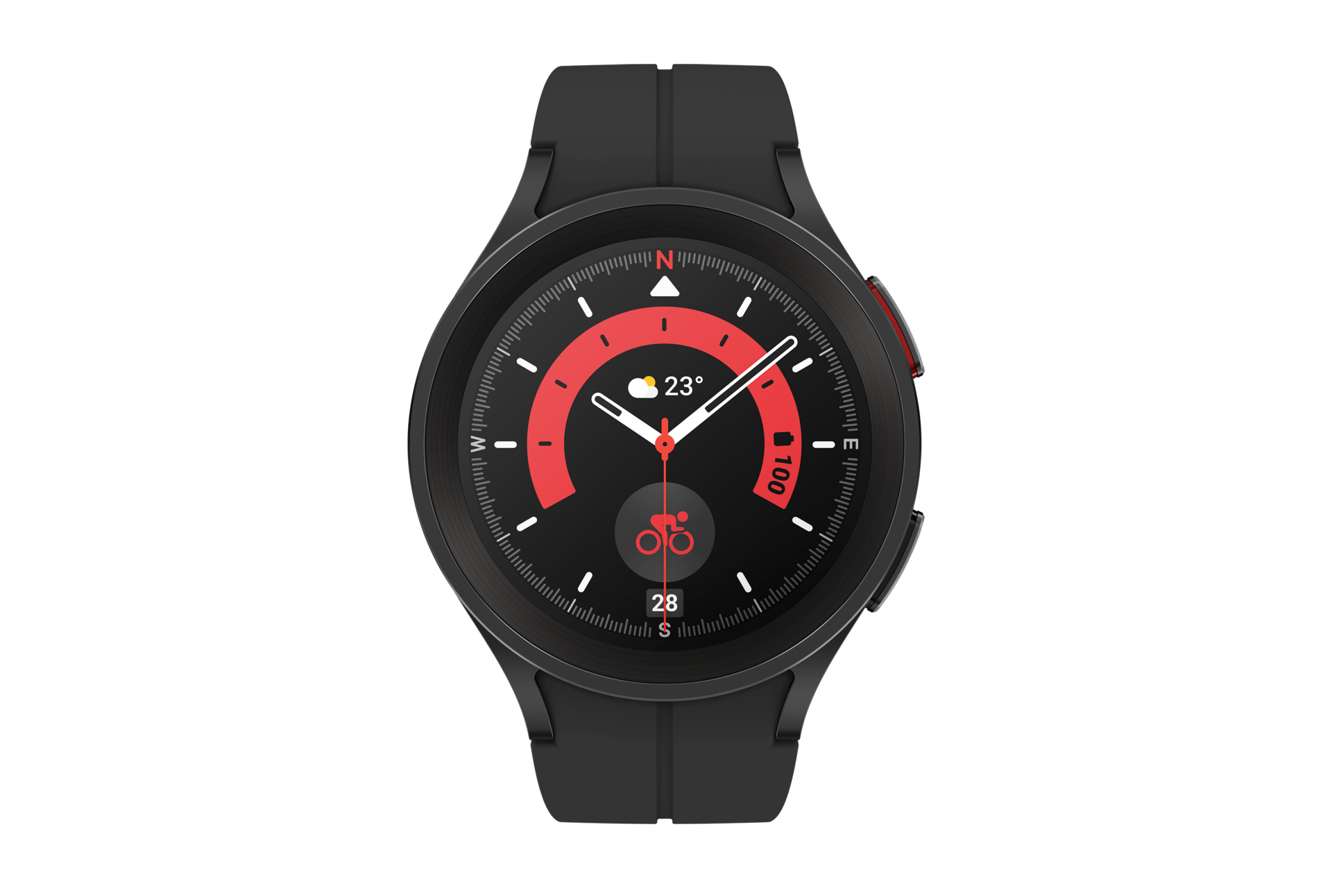 Front view of the Samsung Galaxy Watch 5 Pro LTE in Black Titanium. Check out the specs and features at Samsung New Zealand.