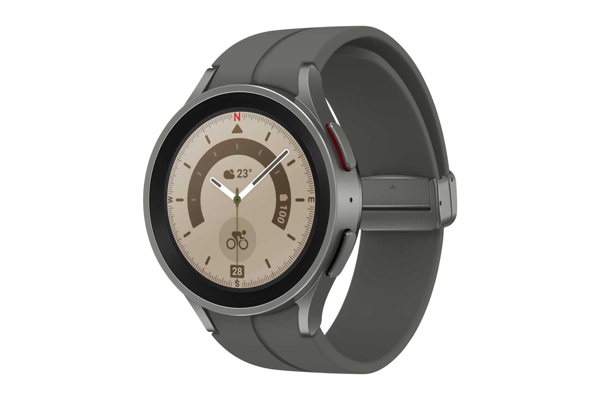Diagonal front view of the Samsung Galaxy Watch 5 Pro Bluetooth in Gray Titanium Colour. Check out the specs and features at Samsung New Zealand.