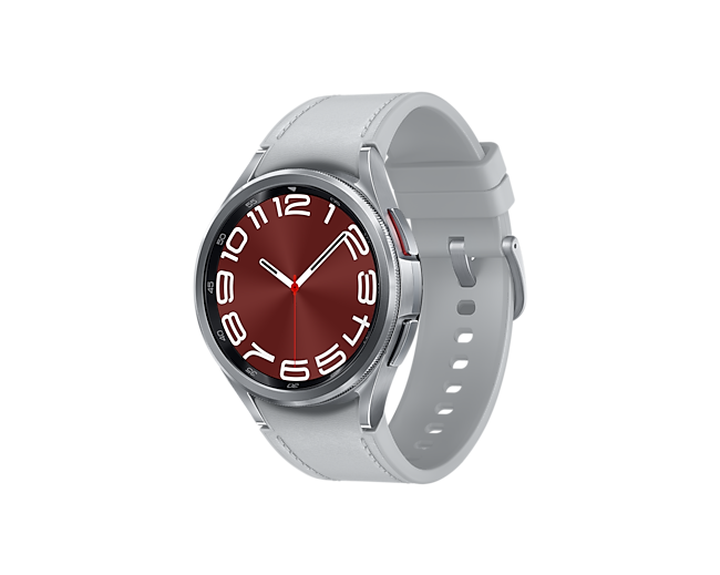 Front View of Samsung Galaxy Watch 6 Classic Bluetooth (43mm) in Silver.