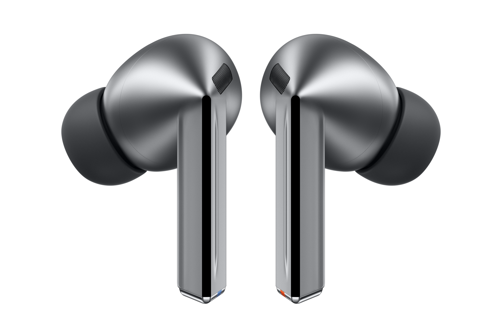 Front side view of the Galaxy Buds3 Pro in Silver colour. Buy the new Samsung Buds3 Pro online at Samsung New Zealand.