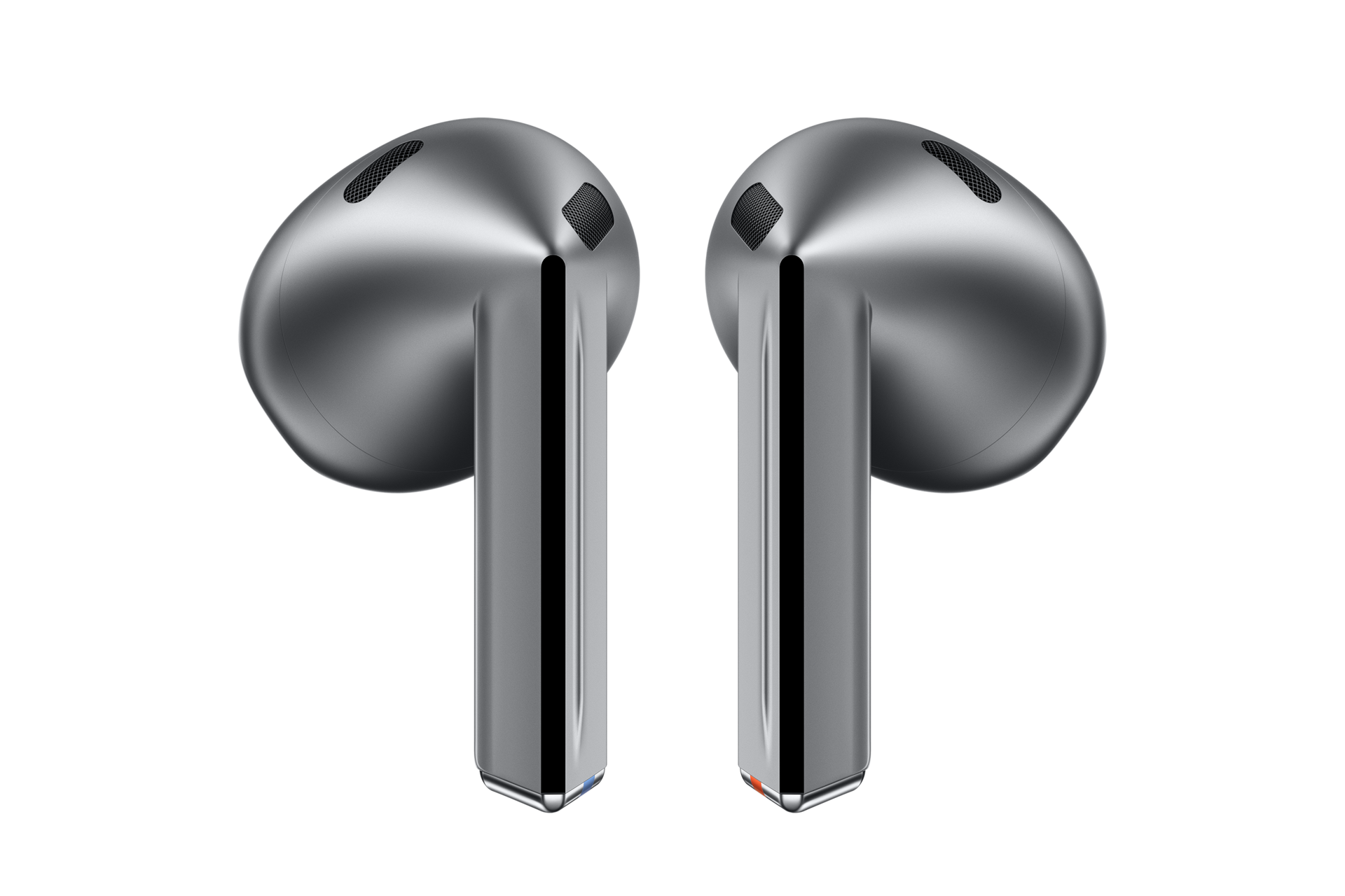 Front side view of the Galaxy Buds3 in Silver colour. Buy the new Samsung Buds3 online at Samsung New Zealand.