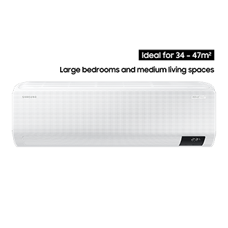 34 to 47 meter square large bedrooms and medium living spaces  Samsung inverter air conditioner unit mounted on a wall, designed for efficient cooling and energy savings.