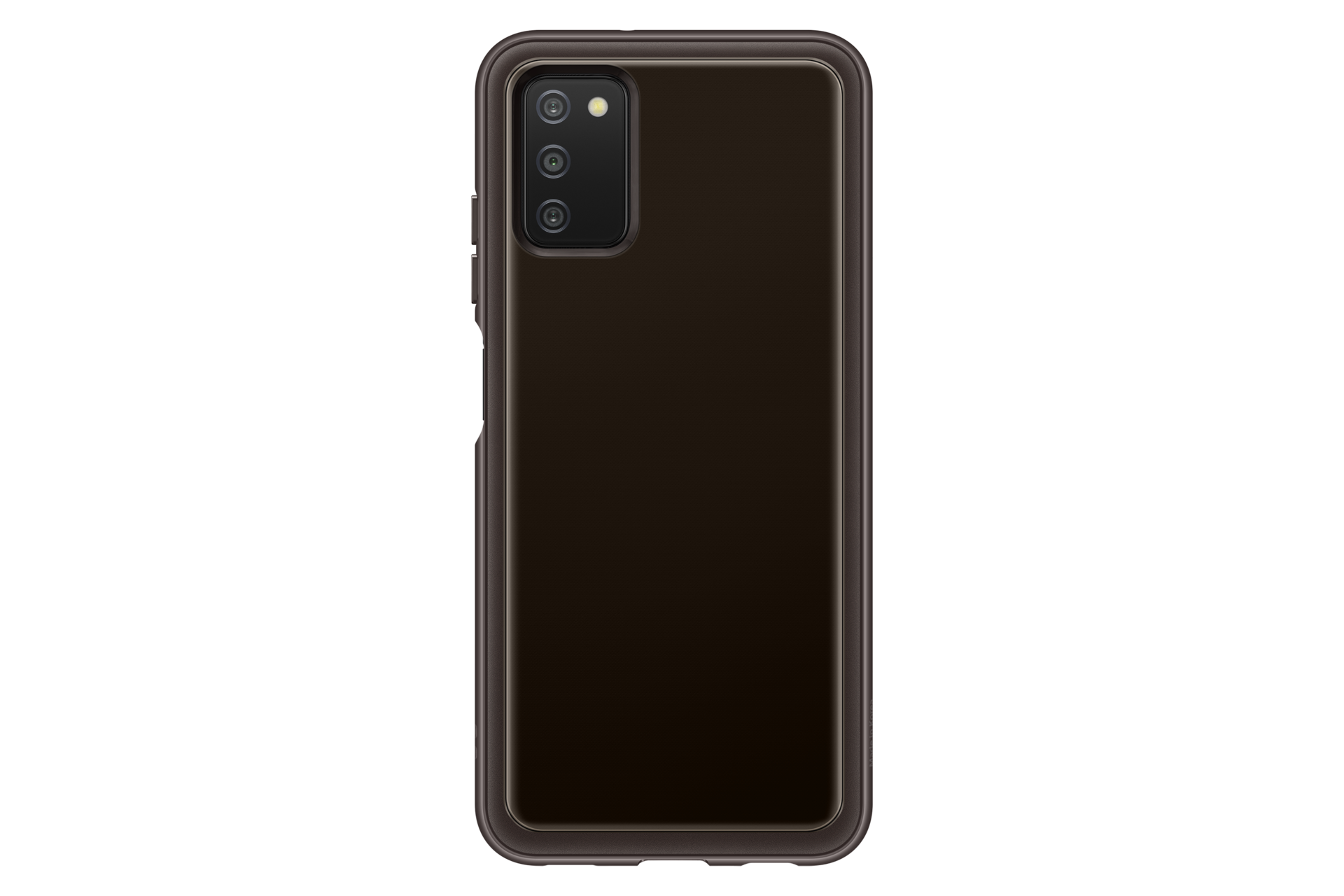 The front of the Samsung A03s case in black which is clear and soft, and made of a durable and flexible material called TPU. Get A03s case here