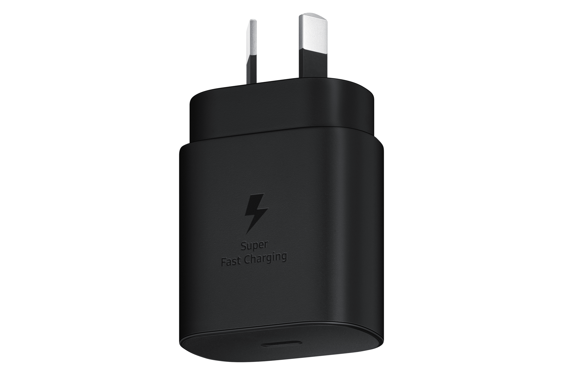 A black Samsung charger with Super Fast Charging (25W) provides Super Fast Charging at up to 25W for capable devices. Buy Samsung fast charger in NZ