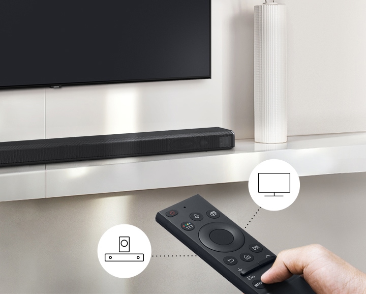 Control key soundbar functions like power, volume, and even sound effects with the Samsung TV remote