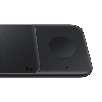 A closed-up Duo Wireless Charger in black shows a detail of placement for Galaxy Watches. Buy Samsung Duo Charger in NZ