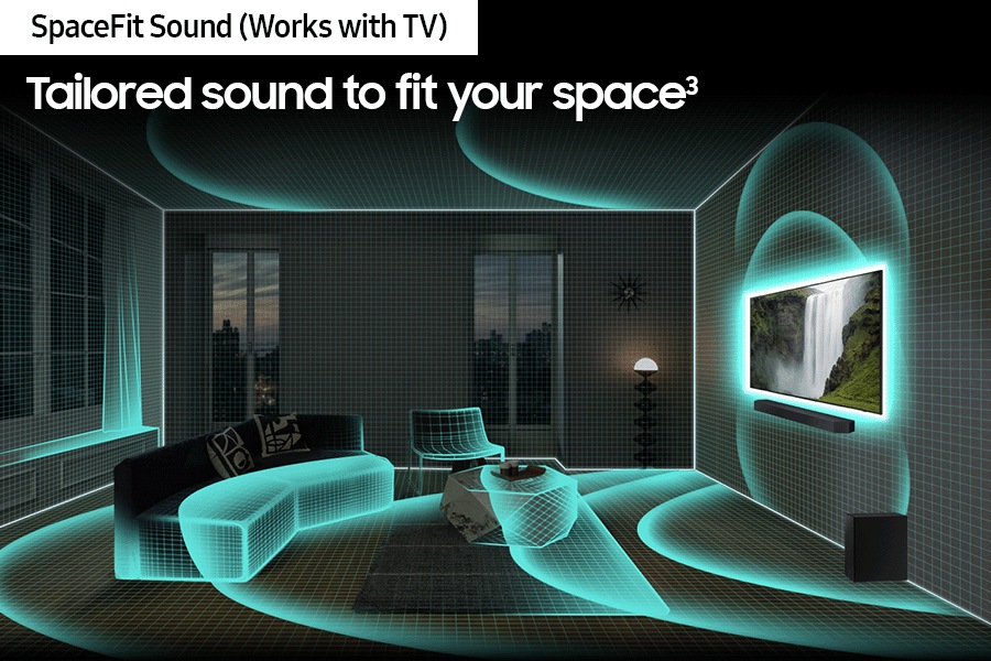 SpaceFit Sound analyses a living room, then optimises the Soundbar sound settings through the TV.