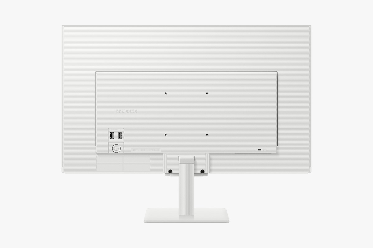 Rear of white 27 inch Samsung Smart Monitor M5.
