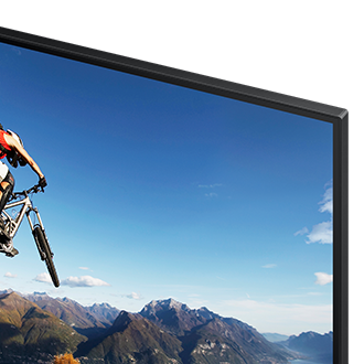 Close up view of the top right corner of the Samsung M7 Monitor's 32 inch 4k HDR10 flat display with 60Hz refresh rate.