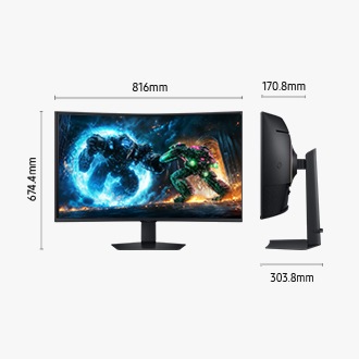 [Dímé~ñsíó~ñs óf~ 37 íñch~ Sáms~úñg Ó~dýss~éý G7 (816 x~ 674.4 x 303.8 mm) w~íth á~ stáñ~d, áñd~ á scr~ééñ d~épth~ óf 170.8 mm~ wíth~óút á~ stáñ~d. Thé~ scré~éñ sh~óws á~ fígh~t scé~ñé.]